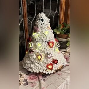 White Crochet Decorative Valentines Tree or Season or decoration of choice